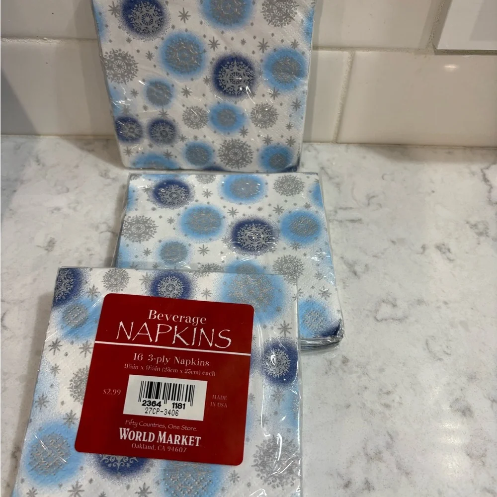 Blue & Silver Snowflake Holiday Napkins - Pack